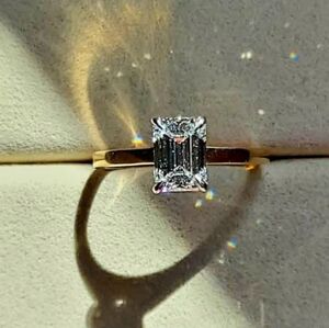 Solid 14k white and yellow gold 2ct F VVS2 lab emerald cut diamond ring